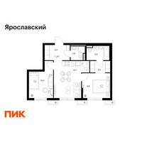 Планировка двухкомнатной(квартира) площадью 51.7 квадратных метров в “ЖК Ярославский”