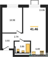 Планировка однокомнатной(квартира) площадью 41.46 квадратных метров в “ЖК Квартал Западный”