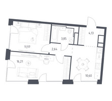 Планировка двухкомнатной(квартира) площадью 49.4 квадратных метров в “ЖК Квартал на воде (Графика на воде)”
