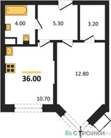 Планировка однокомнатной(квартира) площадью 36 квадратных метров в “ЖК Видный берег 2”