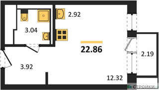Планировка студии(квартира) площадью 22.86 квадратных метров в “ЖК Новое Видное”