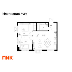 Планировка двухкомнатной(квартира) площадью 53.31 квадратных метров в ЖК “ЖК Ильинские луга”