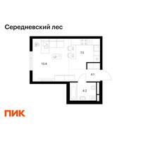Планировка студии(квартира) площадью 29.2 квадратных метров в “ЖК Середневский лес”