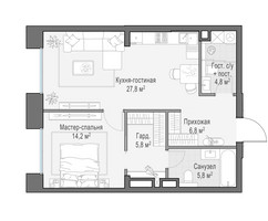 Планировка однокомнатной(квартира) площадью 67 квадратных метров в “Клубный квартал "Фрунзенская набережная"”