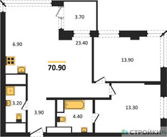 Планировка двухкомнатной(квартира) площадью 70.2 квадратных метров в “ЖК VERY на Миклухо-Маклая (Вери на Миклухо-Маклая)”