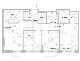 Планировка трехкомнатной(квартира) площадью 91.55 квадратных метров в “Архитектурный проект Мыс”