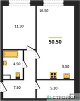 Планировка однокомнатной(квартира) площадью 50.5 квадратных метров в “Жилые кварталы Белый Град”