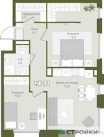 Планировка двухкомнатной(квартира) площадью 55.1 квадратных метров в “ЖК "Коллекция"”