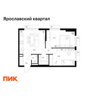 Планировка двухкомнатной(квартира) площадью 51.5 квадратных метров в “Ярославский квартал”