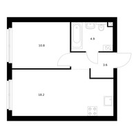 Планировка однокомнатной(квартира) площадью 37.6 квадратных метров в “ЖК Руставели 14”