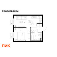 Планировка однокомнатной(квартира) площадью 34.7 квадратных метров в “ЖК Ярославский”