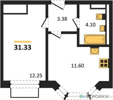 Планировка однокомнатной(квартира) площадью 31.33 квадратных метров в “ЖК Квартал Домашний”