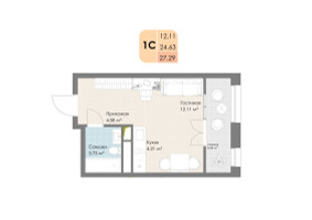 Планировка студии(квартира) площадью 27.29 квадратных метров в “ЖК Дюна”