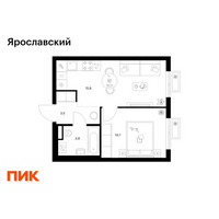 Планировка однокомнатной(квартира) площадью 33.8 квадратных метров в “ЖК Ярославский”