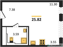 Планировка студии(квартира) площадью 25.82 квадратных метров в “ЖК Остафьево”
