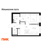Планировка однокомнатной(квартира) площадью 35.08 квадратных метров в “ЖК Ильинские луга”