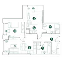 Планировка трехкомнатной(квартира) площадью 65.5 квадратных метров в “ЖК Вэри на Ботанической”
