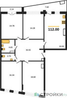 Планировка 4+ комнатной(квартира) площадью 112 квадратных метров в “ЖК Эльйон”