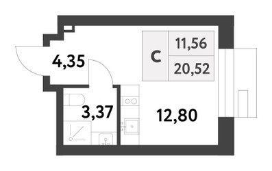 Планировка студии(квартира) площадью 20.61 квадратных метров в “ЖК Smart Garden (Смарт Гарден)”