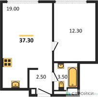Планировка однокомнатной(квартира) площадью 37.3 квадратных метров в “ЖК Wave (Вейв)”