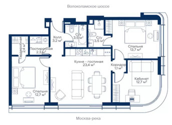 Планировка трехкомнатной(квартира) площадью 76.94 квадратных метров в ЖК “ЖК City bay (Сити Бэй)”