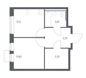 Планировка однокомнатной(квартира) площадью 35.84 квадратных метров в ЖК “ЖК Молжаниново”