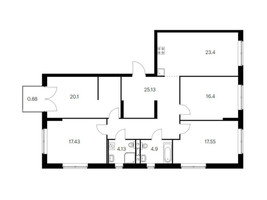 Планировка 4+ комнатной(квартира) площадью 129.92 квадратных метров в “ЖК Green Park (Грин Парк)”