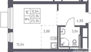 Планировка студии(квартира) площадью 23.36 квадратных метров в “ЖК Новое Видное”