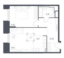 Планировка однокомнатной(апартаменты) площадью 56.49 квадратных метров в “ЖК Скай Спутник”