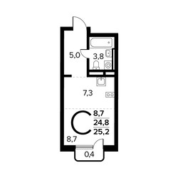 Планировка студии(квартира) площадью 25.2 квадратных метров в ЖК “Новые Ватутинки. Заречный”