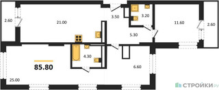 Планировка двухкомнатной(квартира) площадью 85.8 квадратных метров в “ЖК Первый квартал”