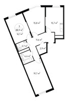 Планировка трехкомнатной(квартира) площадью 88.9 квадратных метров в “ЖК Переделкино Ближнее”