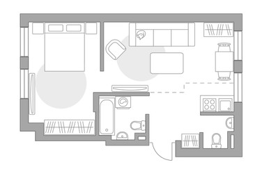 Планировка двухкомнатной(квартира) площадью 42.32 квадратных метров в ЖК “ЖК Аникеевский”