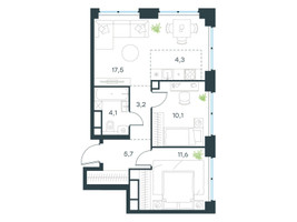 Планировка трехкомнатной(квартира) площадью 56.5 квадратных метров в “ЖК Level Звенигородская”