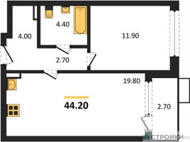 Планировка однокомнатной(квартира) площадью 44.2 квадратных метров в “ЖК Прокшино”