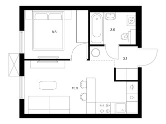 Планировка однокомнатной(квартира) площадью 30.9 квадратных метров в ЖК “ЖК Никольские луга”