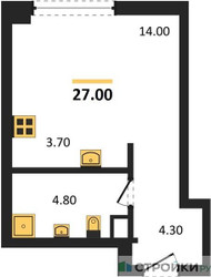 Планировка студии(квартира) площадью 27 квадратных метров в ЖК “ЖК Upside Towers (Апсайд Тауэрс)”