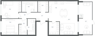 Планировка трехкомнатной(квартира) площадью 83.9 квадратных метров в “ЖК Равновесие”