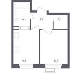 Планировка однокомнатной(квартира) площадью 30.9 квадратных метров в ЖК “ЖК ЭкоБунино (Южное Бунино)”
