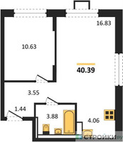 Планировка однокомнатной(квартира) площадью 40.39 квадратных метров в “ЖК Прибрежный Парк”