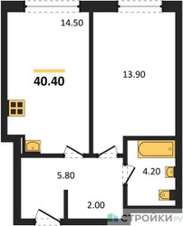 Планировка однокомнатной(квартира) площадью 40.3 квадратных метров в ЖК “ЖК Сиреневый парк”