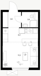 Планировка студии(квартира) площадью 23.7 квадратных метров в ЖК “Ярославский квартал”