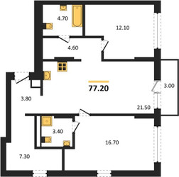 Планировка двухкомнатной(квартира) площадью 77.2 квадратных метров в ЖК “ЖК Первый квартал”