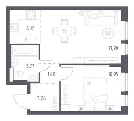 Планировка однокомнатной(квартира) площадью 40.78 квадратных метров в ЖК “ЖК Квартал Авиаторов”
