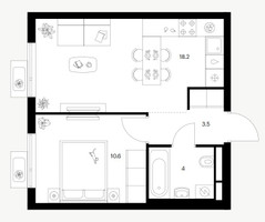 Планировка однокомнатной(квартира) площадью 36.3 квадратных метров в “Ярославский квартал”