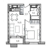 Планировка однокомнатной(квартира) площадью 31.4 квадратных метров в “ЖК Квартал Светлый”