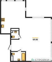Планировка трехкомнатной(квартира) площадью 69 квадратных метров в “ЖК Октябрьская 98 (MirrorЗдание)”