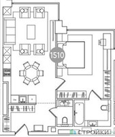 Планировка однокомнатной(апартаменты) площадью 65.3 квадратных метров в “ЖК RED7”