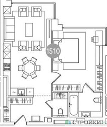 Планировка однокомнатной(апартаменты) площадью 65.3 квадратных метров в ЖК “ЖК RED7”