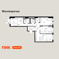 Планировка трехкомнатной(квартира) площадью 80.8 квадратных метров в “ЖК Москворечье”